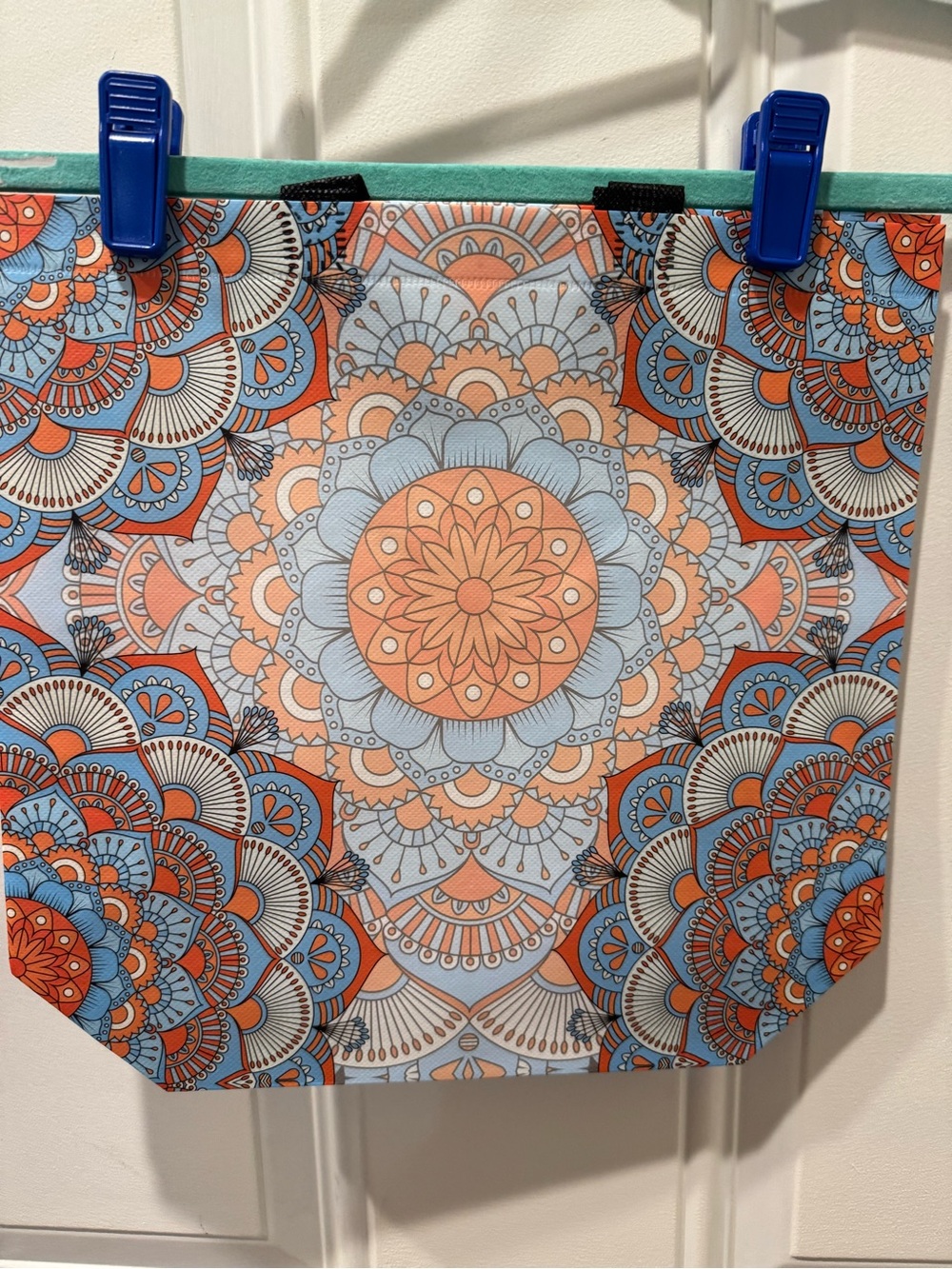 New Mandala Print Reusable Tote Gift bag in Coral and Light Blue